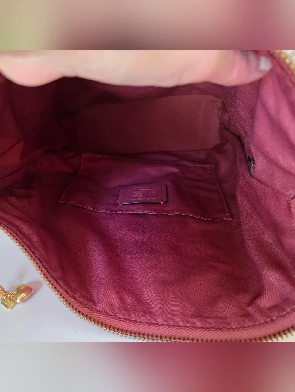 Coach Abby Duffle Shoulder Crossbody Bag Rose Berry Pebbled Leather Heart Charm
